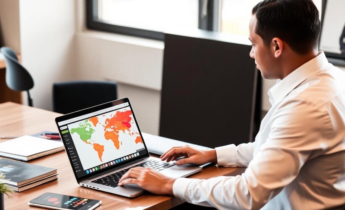 A travel professional learning on a laptop